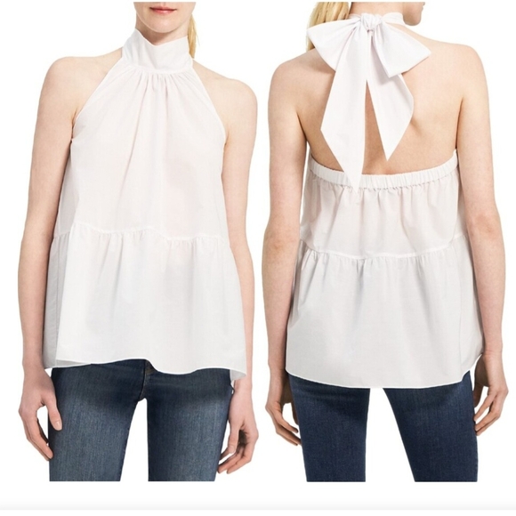Theory Ivory Halter Blouse with Back Bow - Picture 1 of 5